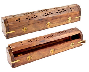 INCENSE WOODEN COFFIN BURNER- TREE OF LIFE