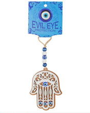 Load image into Gallery viewer, EVIL EYE WOODEN HAMSA WALL HANGING
